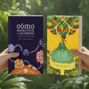 Pack de libros sujetado uno con cada mano