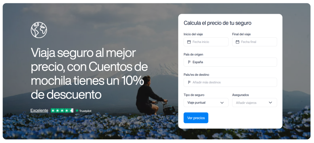Imagen de la web de Intermundial donde se cotiza el seguro de viaje