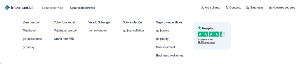 Pantallazo de página de Intermundial seguro Total Travel, Cuentos de Mochila explica como comprarlo